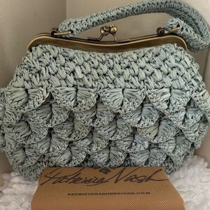 Patricia Nash Laureana Mint Green Woven Raffia Frame Bag